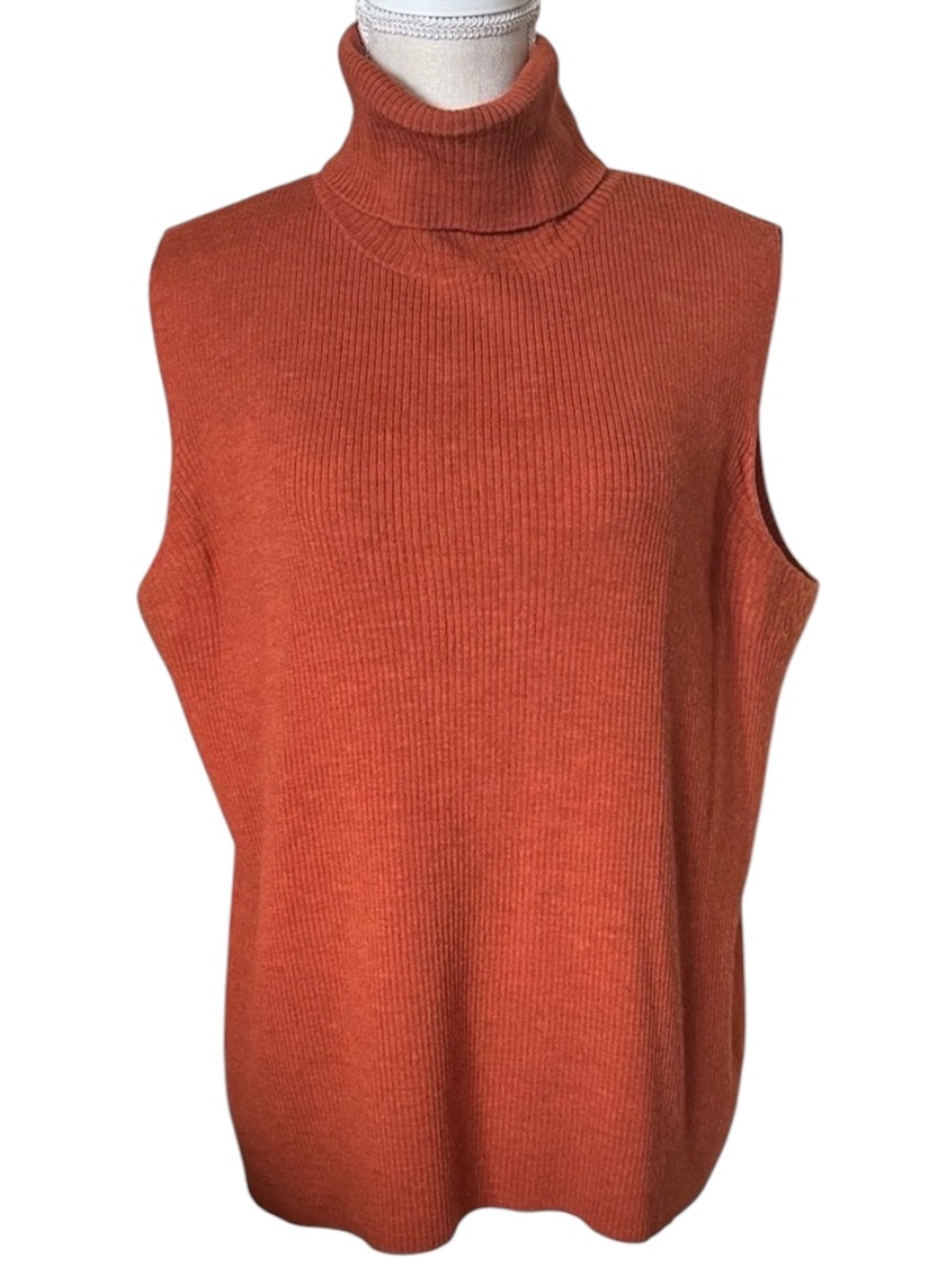 COMPANY Ellen Tracy S/L Sweater Burnt Orange Turtleneck Ribbed 100% Wood Y2K 1X
